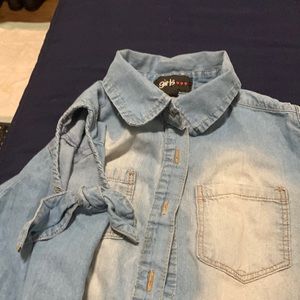 Girls blue jeans shirt with cut out arms size 14/16
